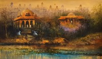 A. Q. Arif, 24 x 42 Inch, Oil on Canvas, Cityscape Painting, AC-AQ-445